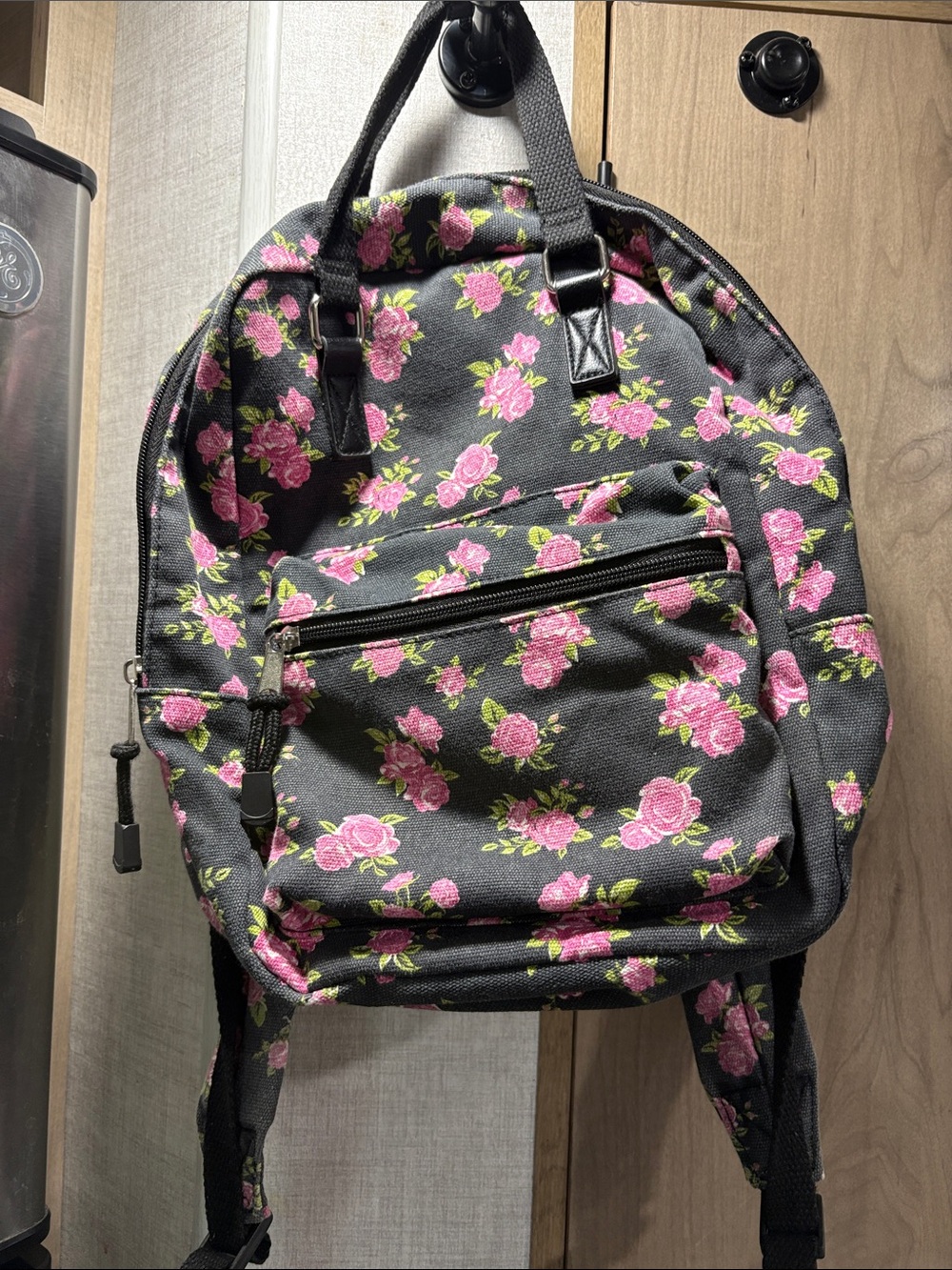 wild fable Black Backpack with Pink Rose Floral Print